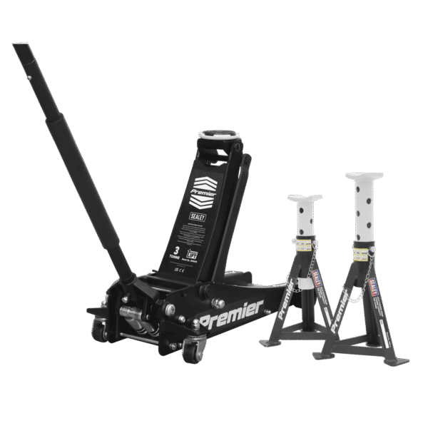 Premier Trolley Jack 3 Tonne & Axle Stands (Pair) 3 Tonne per Stand Combo