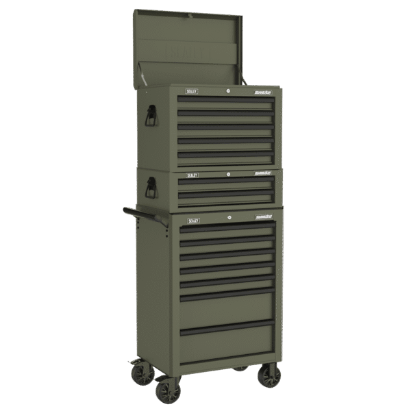 Superline PRO® Topchest, Mid-Box Tool Chest & Rollcab Combination 14 Drawer - Khaki
