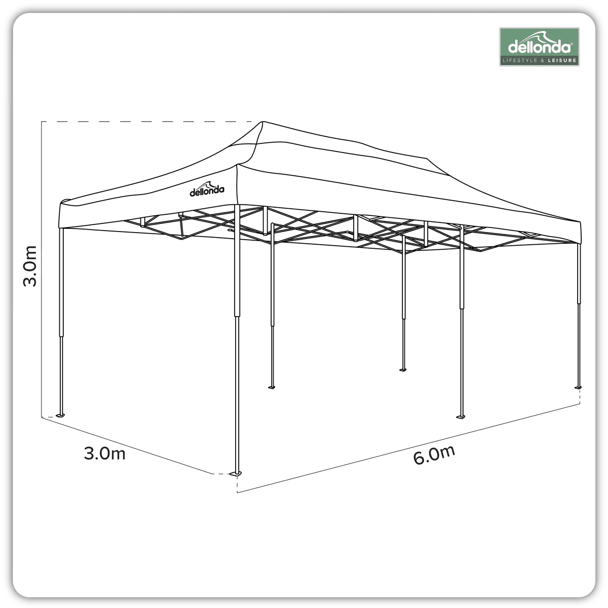 Dellonda Premium 3x6m Pop-Up Gazebo, Heavy Duty, PVC Coated, Water-Resistant Fabric, Supplied with Carry Bag, Rope, Stakes & Weight Bags - Grey Canopy - Image 12