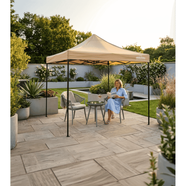 Dellonda 3x3m Pop-Up Gazebo Canopy with Water-Resistant Carry Bag, Stakes & Weight Bags - Beige