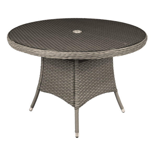 Dellonda Chester Rattan Wicker Round Outdoor Dining Table with Tempered Glass Top