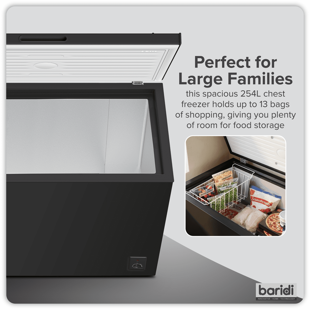 Baridi Freestanding Chest Freezer 254L Capacity - Black - Image 9