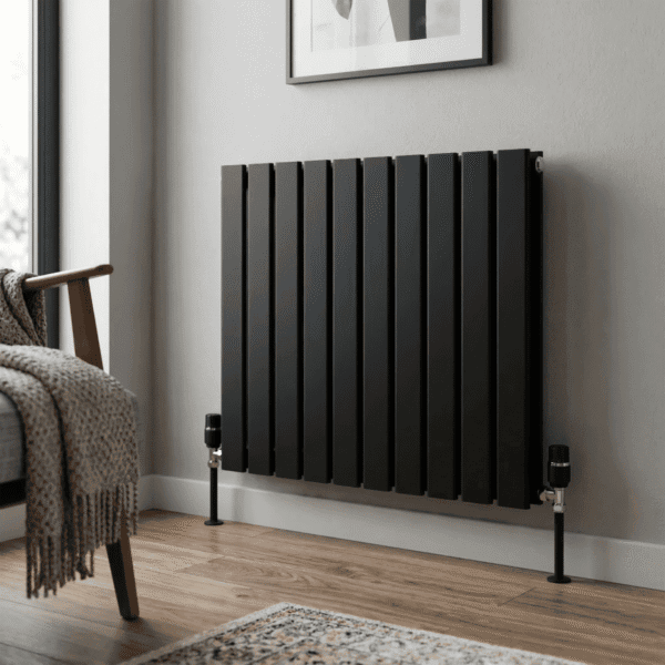 Baridi Horizontal Radiator Contemporary Double Flat Panel Design 600 x 700mm – Black