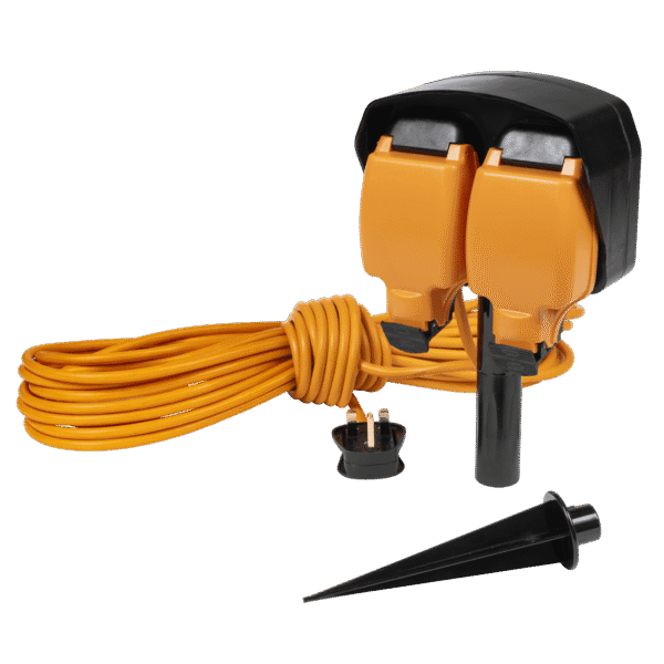 15m Weatherproof Extension Lead & Ground Spike 2 x 230V