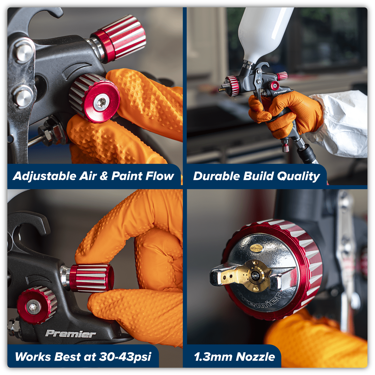 Premier Professional HVLP Gravity Feed Spray Gun 1.3mm Set-Up - Image 6