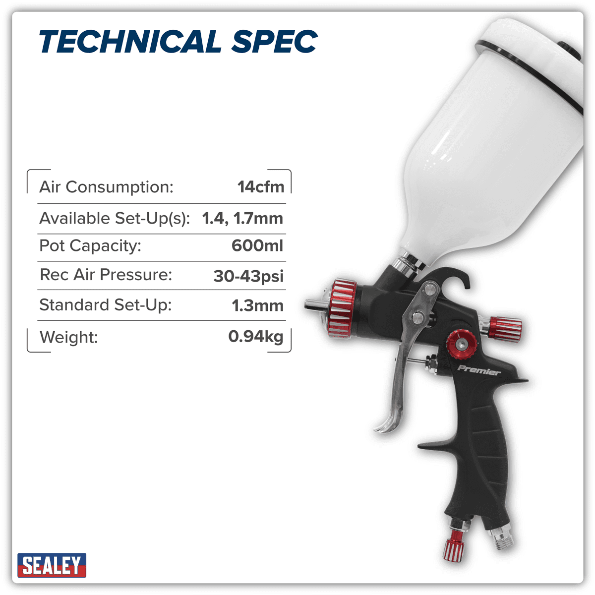 Premier Professional HVLP Gravity Feed Spray Gun 1.3mm Set-Up - Image 5