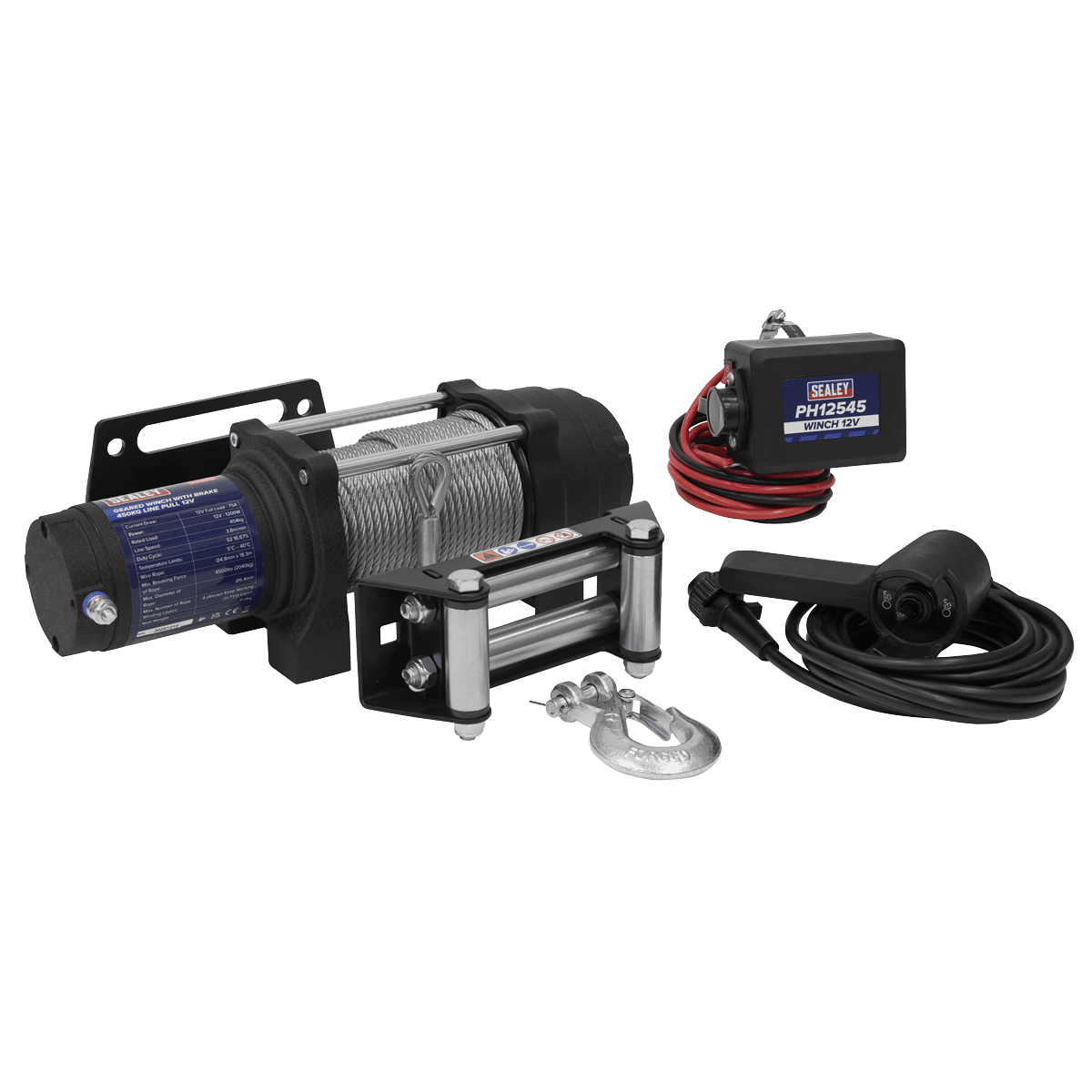 Geared Winch with Brake 450kg Line Pull 12V - Image 2