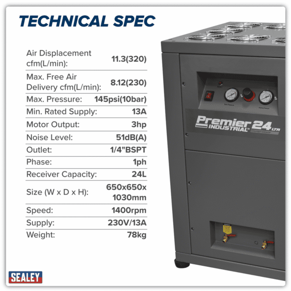 24L Oil Free Low Noise Direct Drive Air Compressor 3hp
