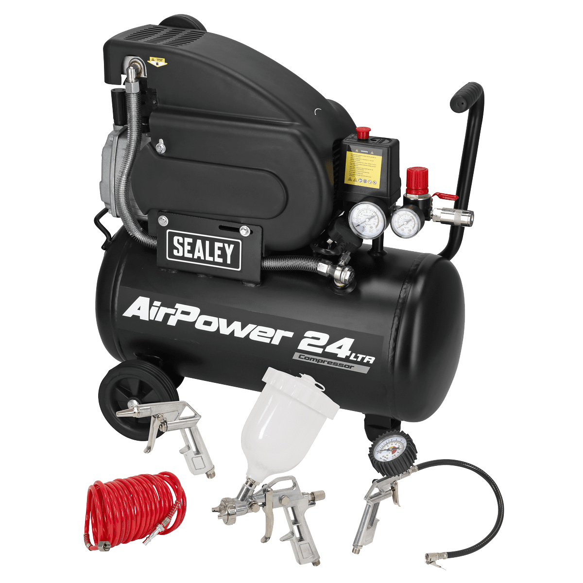 24L Direct Drive Air Compressor 2hp with 4pc Air Accessory Kit