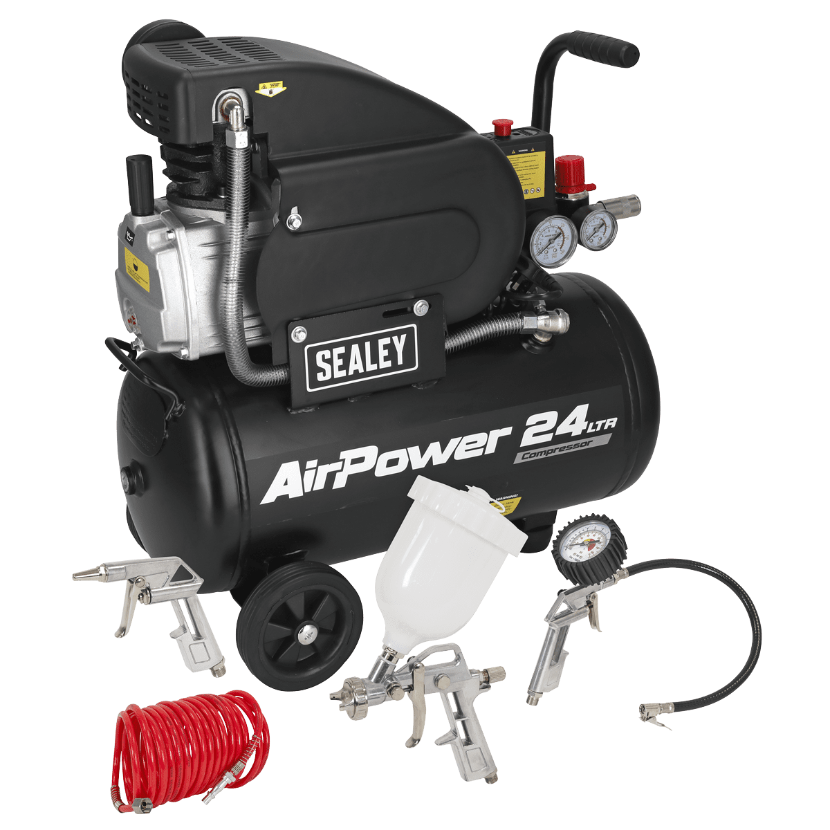 24L Direct Drive Air Compressor 2hp with 4pc Air Accessory Kit - Image 2