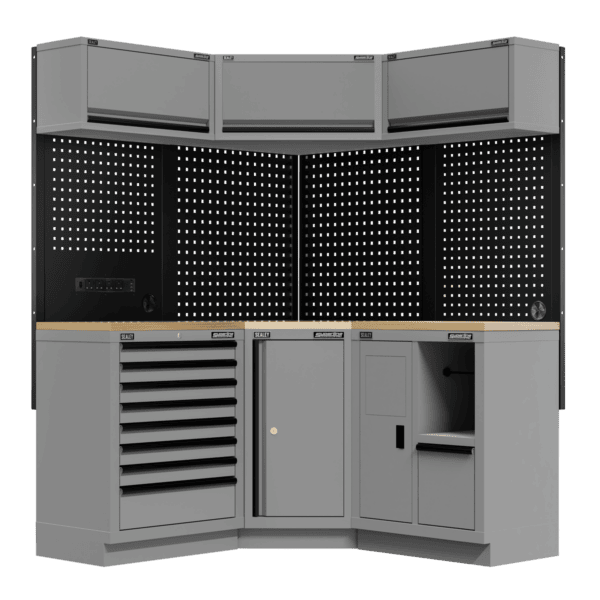 Superline PRO® Black Edition Modular Corner Storage System with Rubber Wood Worktop 1.54m