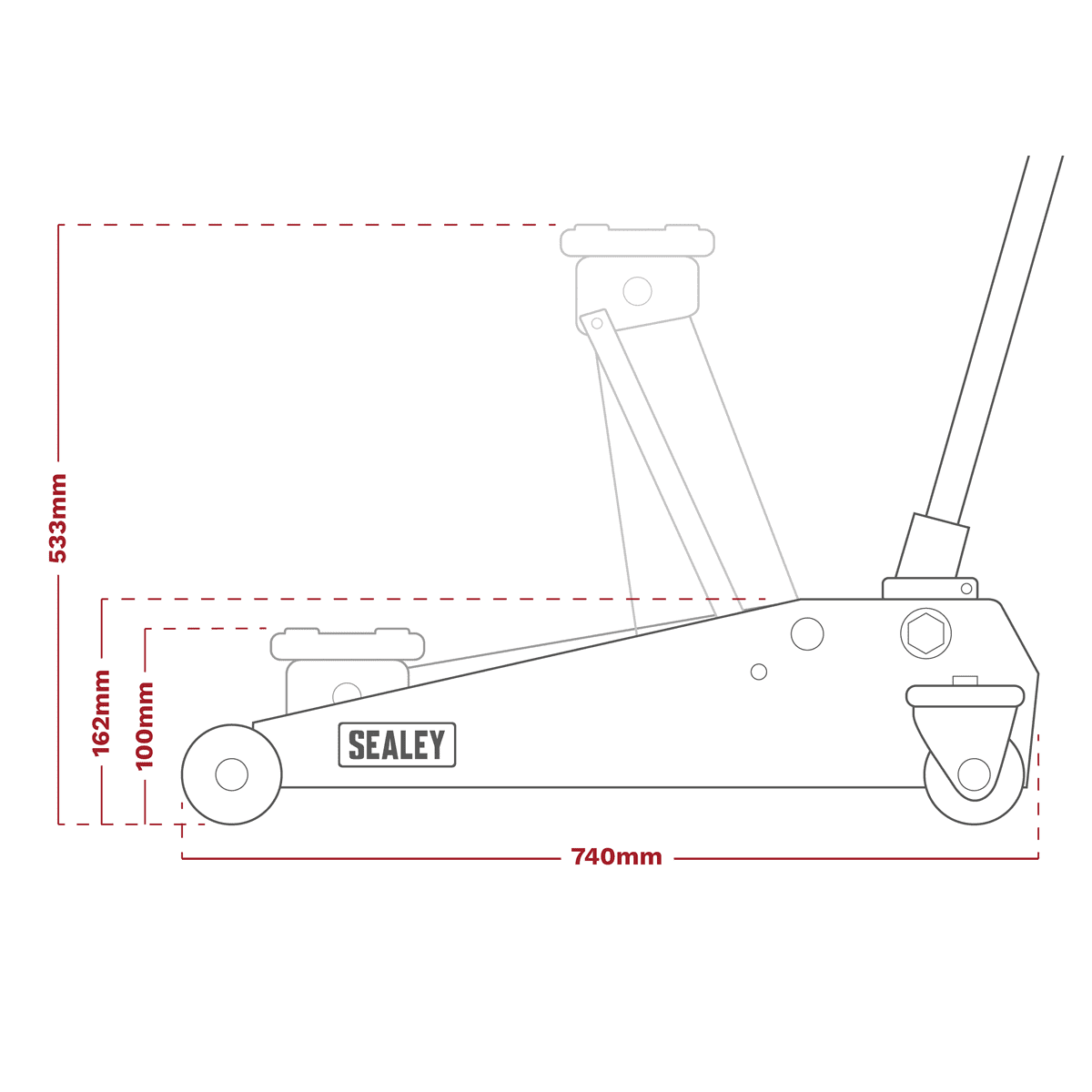 Premier Low Profile Trolley Jack with Rocket Lift 3 Tonne - Black - Image 12
