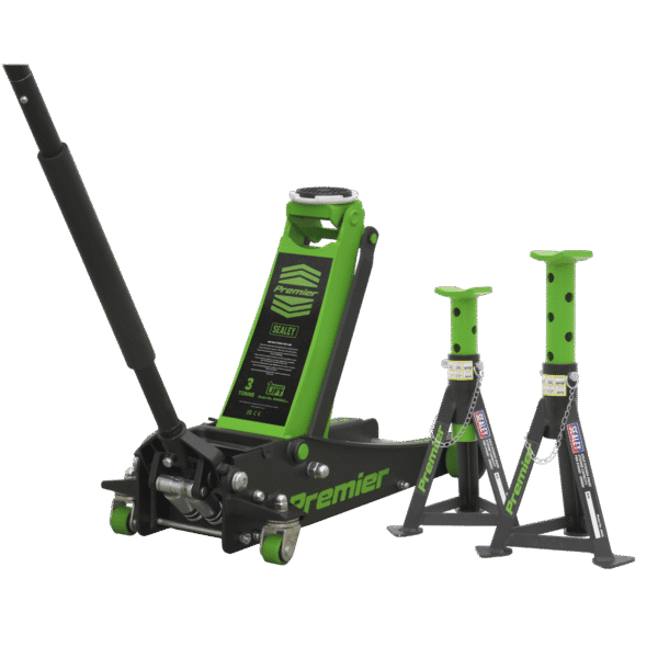 Premier Trolley Jack 3 Tonne & Axle Stands (Pair) 3 Tonne per Stand Combo
