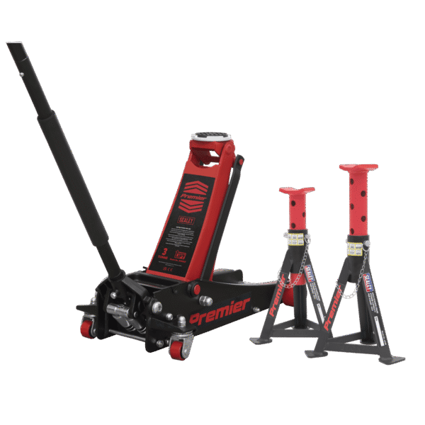 Trolley Jack 3 Tonne & Axle Stands (Pair) 3 Tonne per Stand Combo