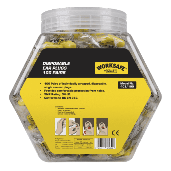 Worksafe® Disposable Ear Plugs - 100 Pairs