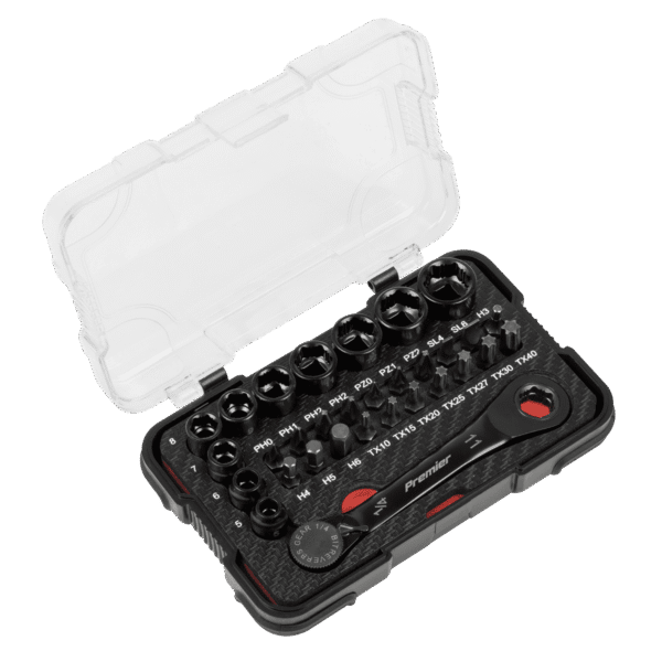 Premier Black Go-Through Lock-On™ Low Profile Socket & Bit Set 1/4"Sq Drive 31pc
