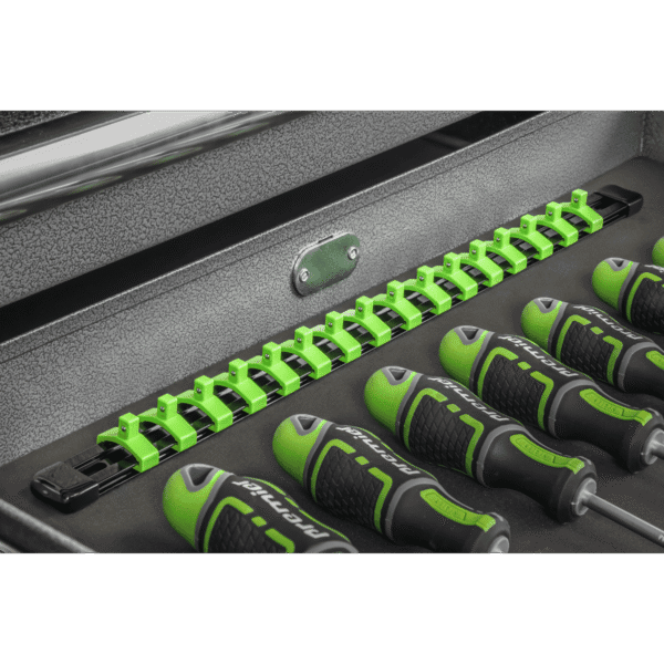 Premier Socket Retaining Rail with 16 Clips 1/4"Sq Drive - Hi-Vis Green