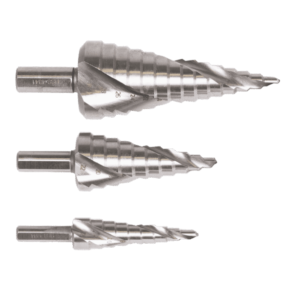 Spiral Flute HSS 4341 Step Drill Bit Set 3pc