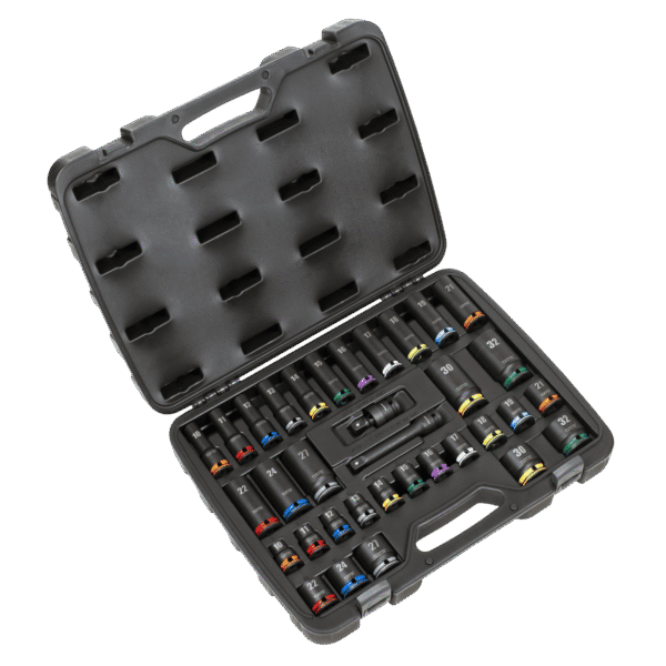 Lock-On™ Standard & Deep Impact Socket Set 34pc 1/2"Sq Drive 6pt Metric