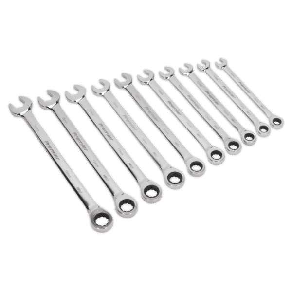 Premier Extra-Long Combination Ratchet Spanner Set 10pc