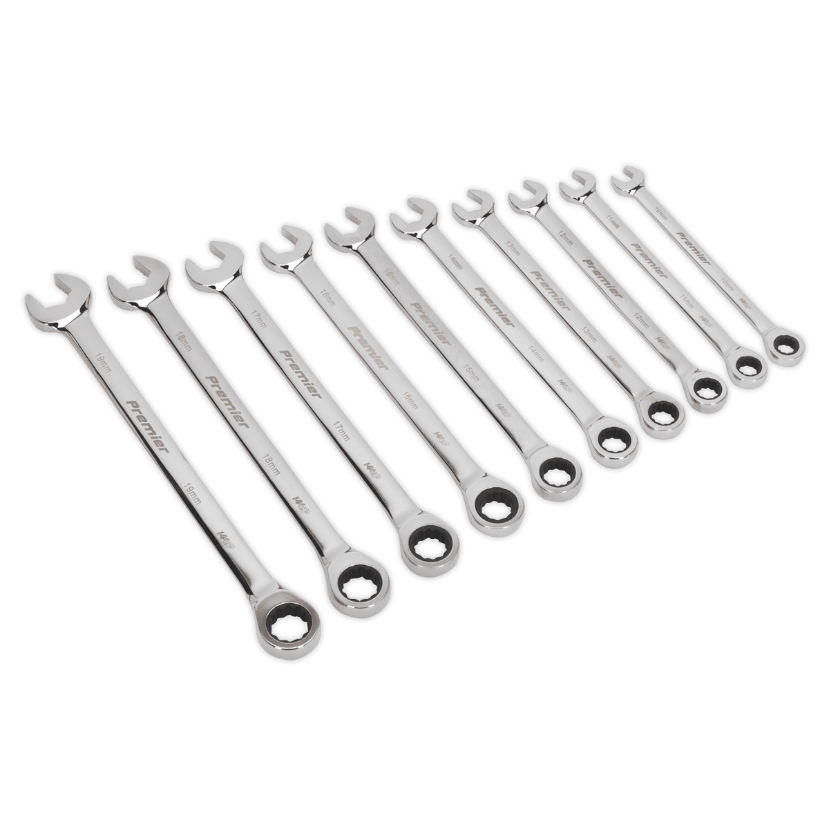 Premier Extra-Long Combination Ratchet Spanner Set 10pc