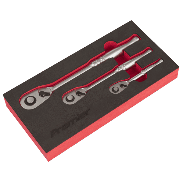Premier Platinum Pear-Head Ratchet Wrench Set with Flip Reverse 3pc