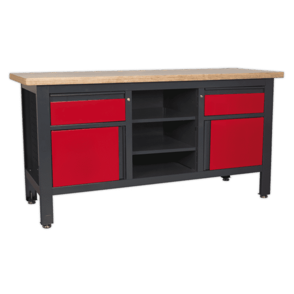 Workbench with 2 Drawers, 2 Cupboards & Open Storage