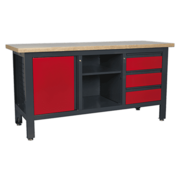 Workbench with 3 Drawers, 1 Cupboard & Open Storage