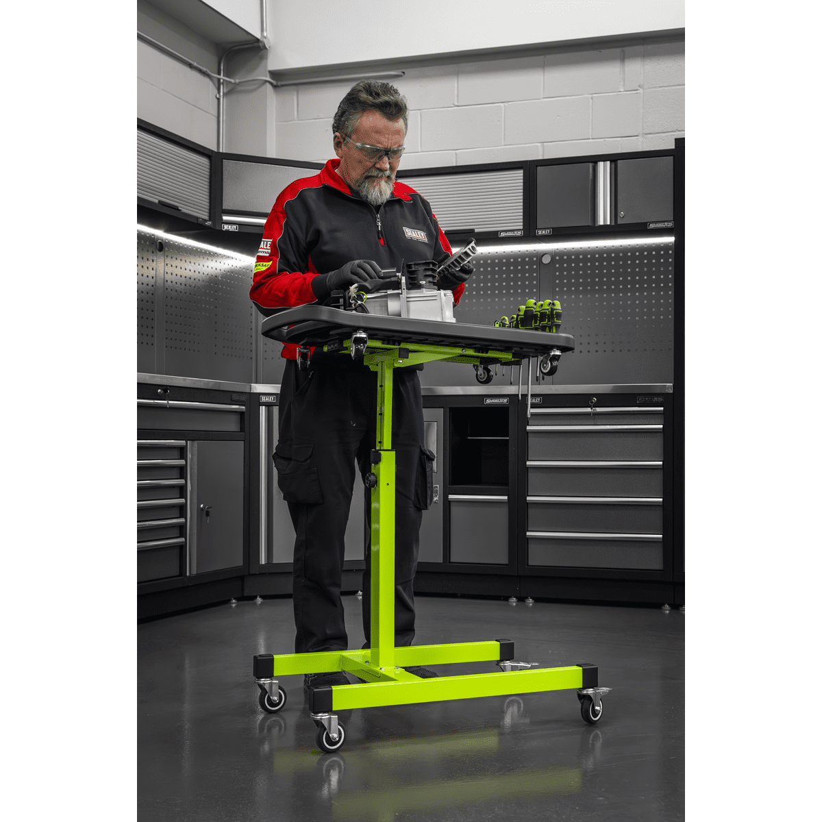 Adjustable-Height Mobile Workstation with Removable Top Tray - Image 2