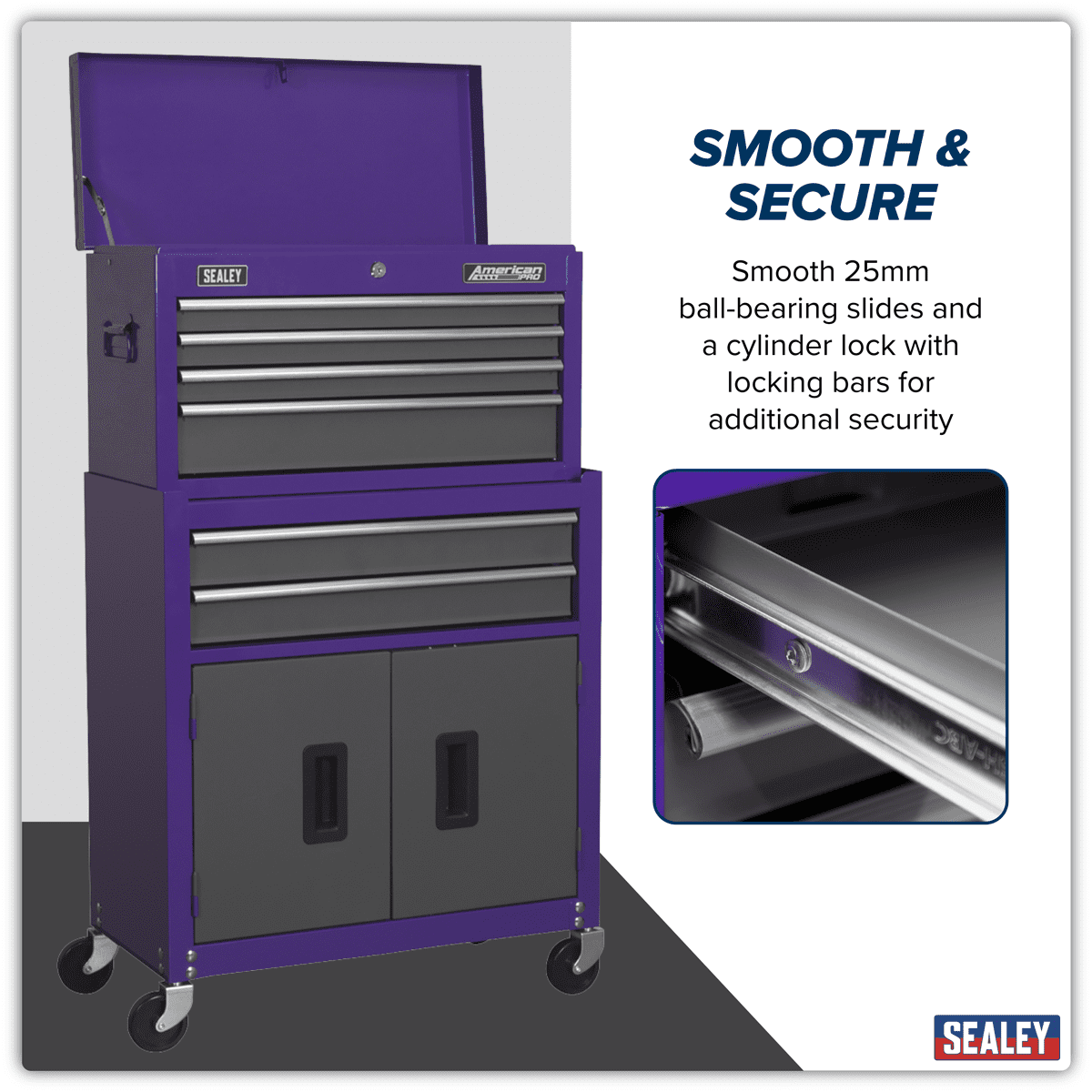 American PRO® Topchest & Rollcab Combination 6 Drawer - Purple/Grey - Image 15