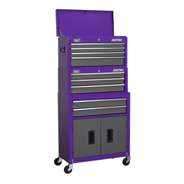 American PRO® Topchest, Mid-Box Tool Chest & Rollcab Stack 9 Drawer - Purple
