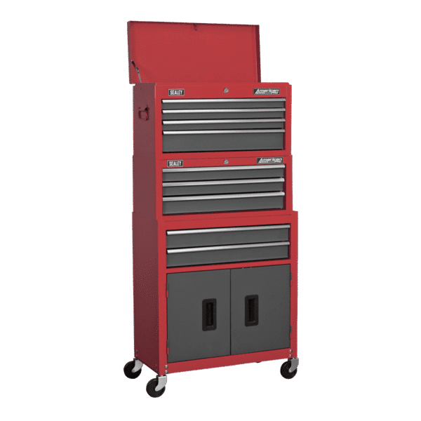 American PRO® Topchest, Mid-Box Tool Chest & Rollcab Stack 9 Drawer - Red