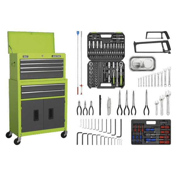 American PRO® Topchest & Rollcab Combination 6 Drawer with 170pc Tool Kit - Green/Grey