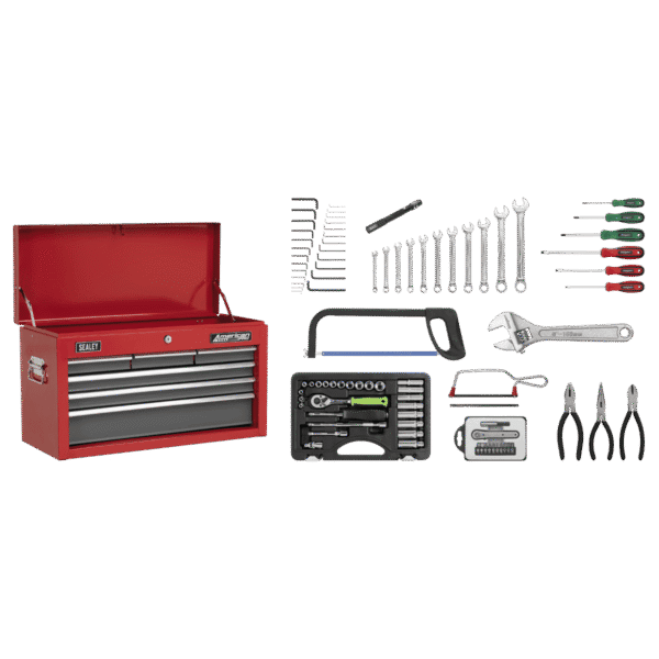 American PRO® Topchest 6 Drawer with 98pc Tool Kit - Red/Grey