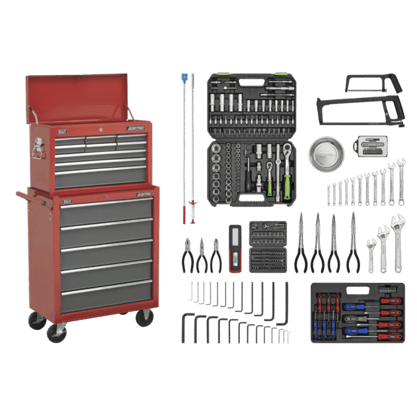 American PRO® Topchest & Rollcab Combination 14 Drawer with 281pc Tool Kit - Red/Grey