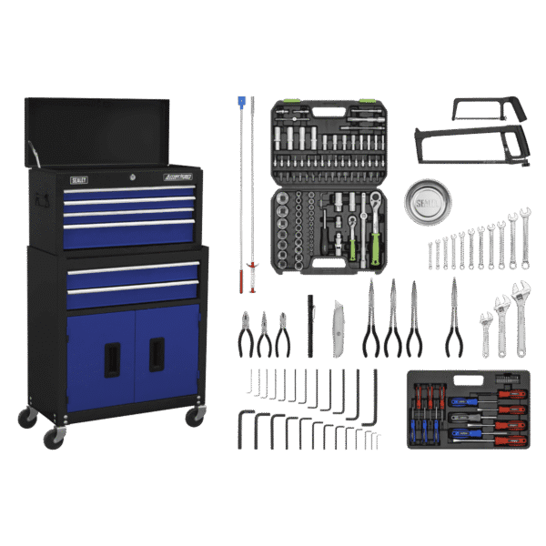 American PRO® Topchest & Rollcab Combination 6 Drawer with 170pc Tool Kit - Blue/Black
