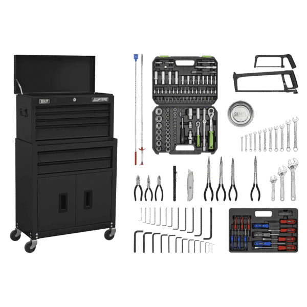American PRO® Topchest & Rollcab Combination 6 Drawer with 170pc Tool Kit - Black