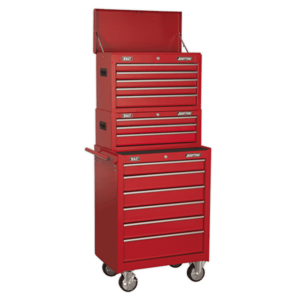 American PRO® Topchest, Mid-Box Tool Chest & Rollcab Stack 14 Drawer - Red