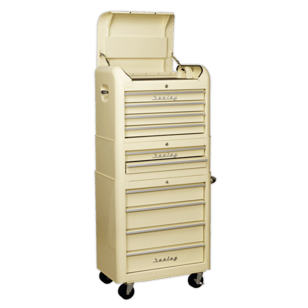 Premier™ Retro Style Topchest, Mid-Box Tool Chest & Rollcab Combination 10 Drawer - Cream