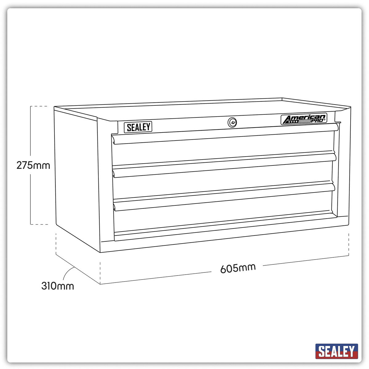 American PRO® Mid-Box Tool Chest 3 Drawer - Black/Grey - Image 5