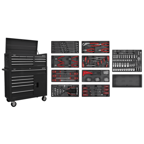 American PRO® Topchest & Rollcab Combination 15 Drawer with 117pc Tool Kit - Black