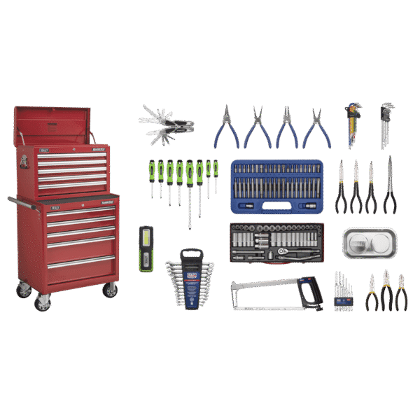 Superline PRO® Topchest & Rollcab Combination 10 Drawer with 148pc Tool Kit - Red