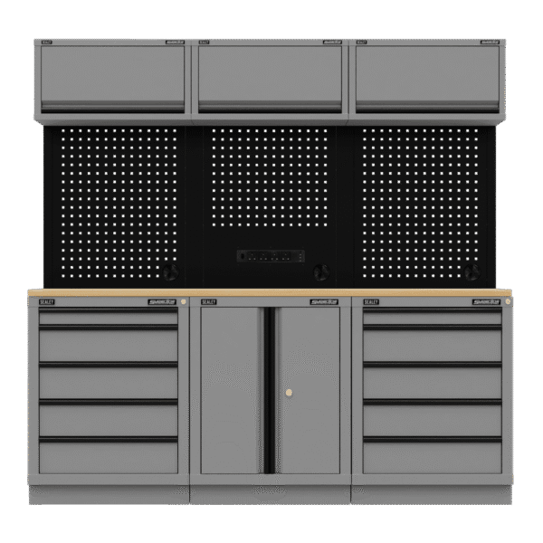 Superline PRO® Black Edition Storage System with Rubber Wood Worktop 2.04m