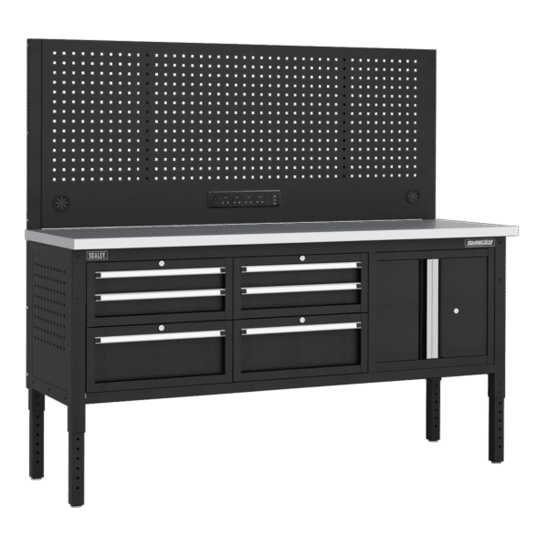 Superline PRO® Modular Workbench with 6 Drawers & Cupboard Stainless Steel Worktop 1830mm