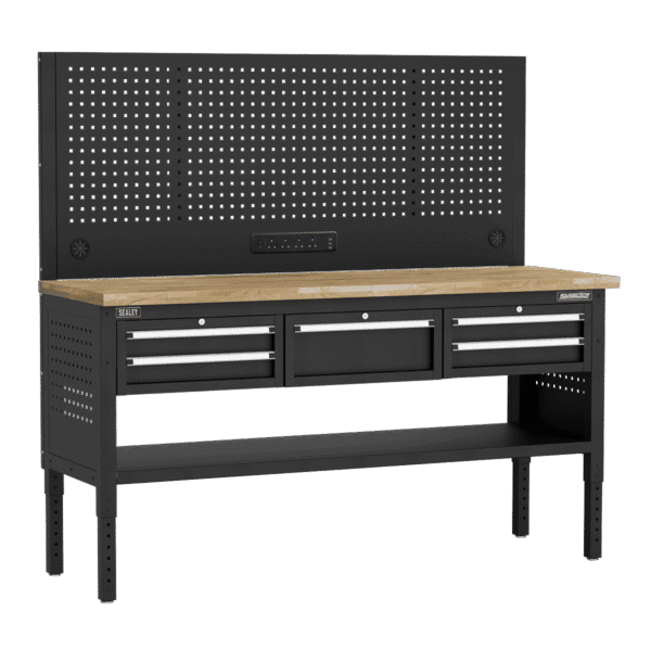 Superline PRO® Modular Adjustable-Height Workbench with 5 Drawers & Wooden Worktop 1830mm