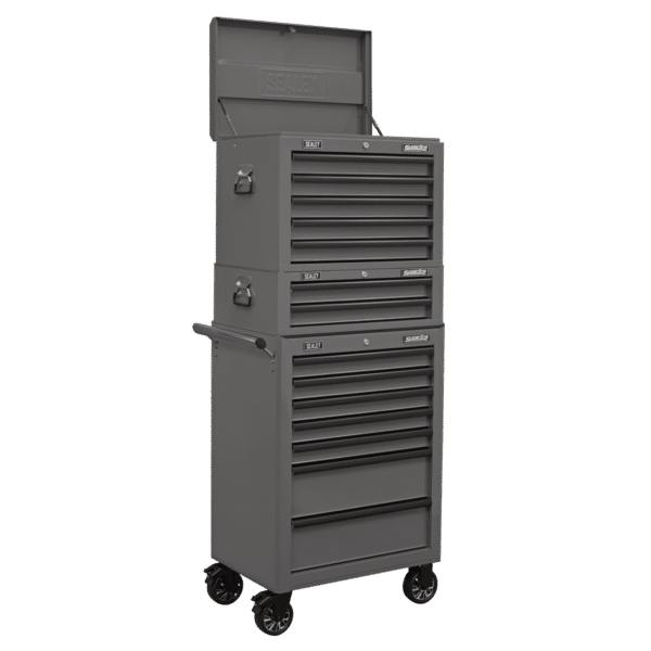 Superline PRO® Topchest, Mid-Box Tool Chest & Rollcab Combination 14 Drawer - Grey