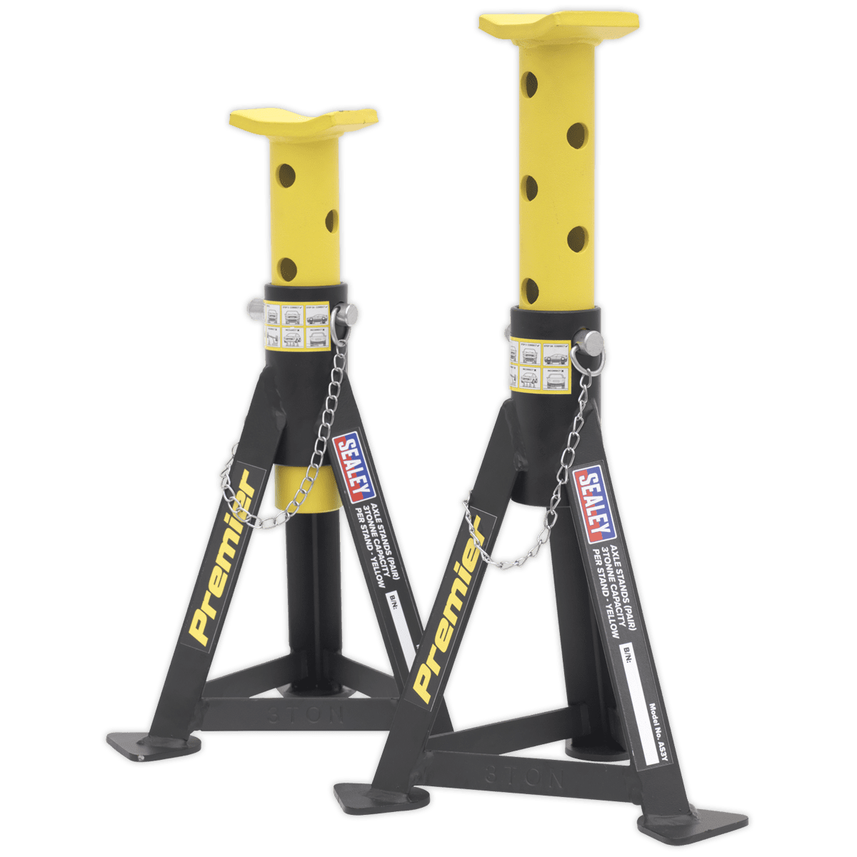 Premier Axle Stands (Pair) 3 Tonne Capacity per Stand - Yellow