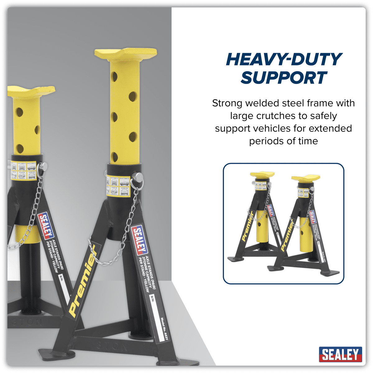 Premier Axle Stands (Pair) 3 Tonne Capacity per Stand - Yellow - Image 6