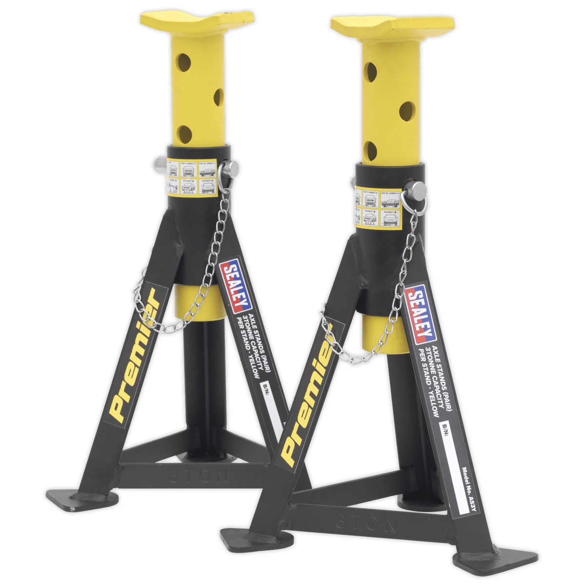 Premier Axle Stands (Pair) 3 Tonne Capacity per Stand - Yellow - Image 4