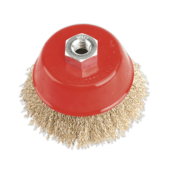 100mm Brassed Steel Crimped Wire Cup Brush M14 x 2mm